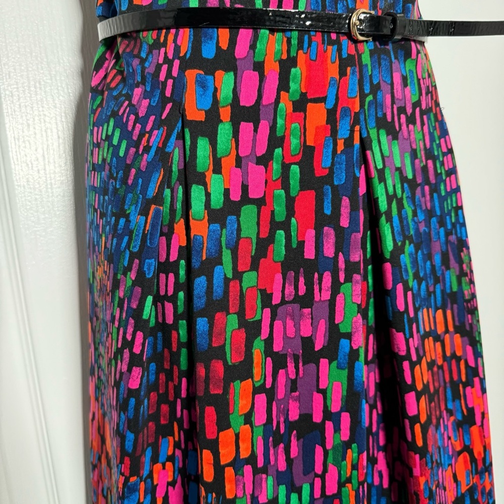 Ellen Tracy Bold Multicolor Abstract Print Sleeveless Belted Dress Size 14 - Picture 6 of 8